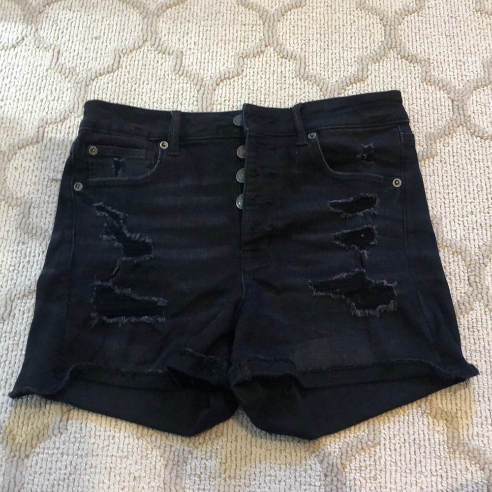 Black ripped jean shorts